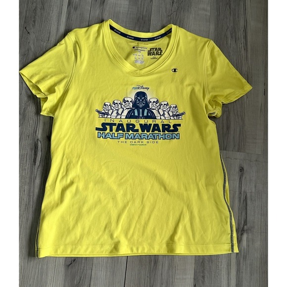 Champion Tops - Rare RUN DISNEY STAR WARS HALF MARATHON Shirt Size 2XL Women's Yellow Activewear